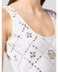 Philipp Plein - Slim Fit Cotton Jersey Top With Rhinestone Hexagon Logo - Lyst