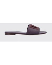 Dolce & Gabbana - Dolce &Amp Gabbana Grained Leather Sliders With Rhinestone Monogram - Lyst