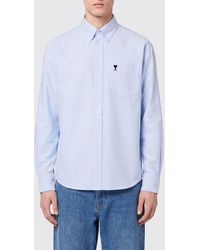 Ami Paris - Relaxed Fit Cotton Shirt With Button-Down Collar And Embroidered Logo - Lyst