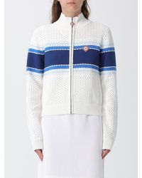 CASABLANCA - Striped Perforated Knit Zip-Up Sweatshirt With High Neck - Lyst