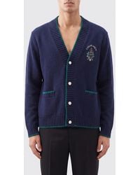 CASABLANCA - V-Neck Wool And Cashmere Cardigan With Jacquard Logo - Lyst