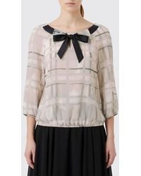 Emporio Armani - Check Cotton And Silk Blend Blouse - Lyst