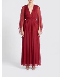 Alberta Ferretti - Long Silk Evening Gown With V-Neck And Long Sleeves - Lyst