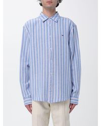 Tommy Hilfiger - Relaxed Fit Striped Cotton Shirt With Embroidered Flag Logo - Lyst
