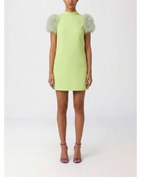 Valentino - Virgin Wool And Silk Dress With Feather Sleeves - Lyst