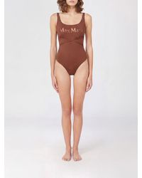 Max Mara - One-Piece Swimsuit With Flocked Logo And Tie-Waist Belt - Lyst