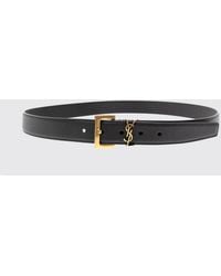 Saint Laurent - Calfskin Leather Belt With Ysl Monogram Buckle - Lyst