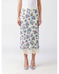 Rabanne - Floral Jersey Midi Pencil Skirt With High Waist And Lace Inserts - Lyst