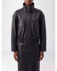 Self-Portrait - Faux Leather Funnel Neck Bomber Jacket With Zipped Cuffs - Lyst