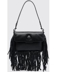 Kurt Geiger - Oxford Leather Mini Shoulder Bag With Embroidery And Fringes - Lyst