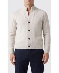 Eleventy - High Neck Wool Cardigan With Ribbed Trims - Lyst