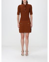 Elisabetta Franchi - Knit Mini Dress With Pussy-Bow Collar And Pockets - Lyst