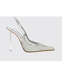 Le Silla - Gilda Patent Leather And Mesh Nylon Slingback Pumps With Rhinestones - Lyst