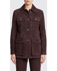 Semicouture - Cropped Suede Leather Shirt Jacket With Patch Pockets - Lyst