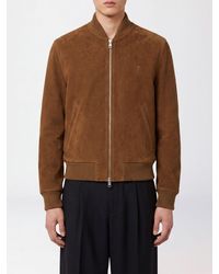 Ami Paris - Relaxed Fit Suede Leather Bomber Jacket With Embroidered Logo - Lyst