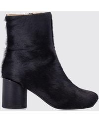 MM6 by Maison Margiela - Anatomic Pony Hair Ankle Boots With Asymmetric Toe And Cylindrical Heel - Lyst