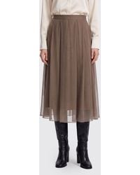Brunello Cucinelli - High-Waisted Silk Full Midi Skirt - Lyst