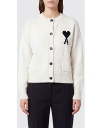 Ami Paris - Wool Crewneck Cardigan With Contrasting Embroidered Logo - Lyst
