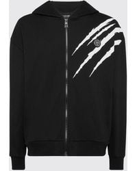 Philipp Plein - Scratch Relaxed Fit Hooded Zip-Up Sweatshirt With Back Logo - Lyst