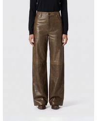 Golden Goose - High-Waisted Wide-Leg Leather Trousers With Floral Pattern - Lyst