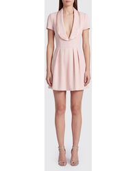 Elisabetta Franchi - Flared Crêpe Mini Dress With Shawl Collar And Short Sleeves - Lyst