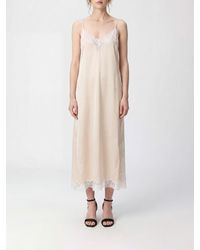 Mes Demoiselles - Midi Silk Slip Dress With Lace Inserts And V-Neck - Lyst