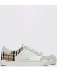 Burberry - Low-Top Leather And Canvas Sneakers With Vintage Check Motif - Lyst