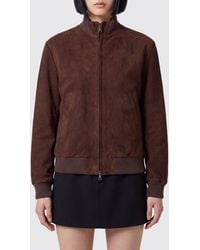 Tagliatore - Suede Leather High Neck Cropped Jacket With Zip Closure - Lyst