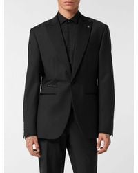Philipp Plein - Single-Breasted Wool Blend Blazer With Crystals And Peak Lapels - Lyst