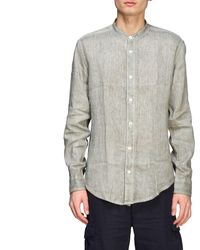 Eleventy - "platinum" Linen Shirt With Mandarin Collar - Lyst