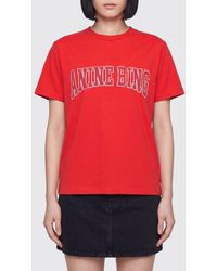 Anine Bing - Cotton Crewneck T-Shirt With Contrasting Logo And Short Sleeves - Lyst