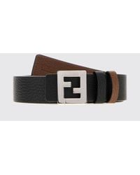Fendi - Reversible Smooth Leather Belt With Ff Monogram Interlocking Buckle - Lyst