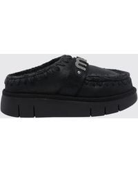Mou - Bounce Suede Mules With Exposed Stitching And A Shearling Lining - Lyst