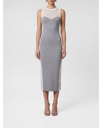 Elisabetta Franchi - Bicolour Print Off-The-Shoulder Sheath Midi Dress - Lyst