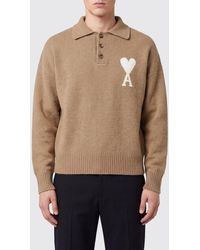 Ami Paris - Long-Sleeved Knit Polo With Ami De Cœur Jacquard Logo - Lyst