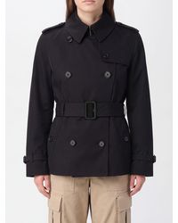 Burberry - Double-Breasted Cotton Short Trench Coat With Check Lining - Lyst