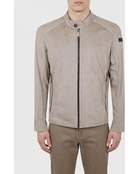 Rrd - Sueded Faux Leather Biker Jacket With A High Collar And Slim Fit - Lyst