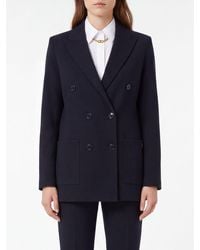 Elisabetta Franchi - Double-Breasted Cropped Viscose Blend Blazer With Peak Lapels - Lyst