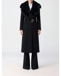 Blumarine - Single-Breasted Long Wool Blend Coat With Fur Collar - Lyst