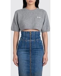 Elisabetta Franchi - Cropped Wool And Cashmere Jumper With Contrast Logo - Lyst