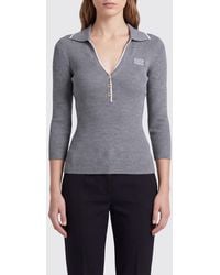 Elisabetta Franchi - Slim Fit Long-Sleeved Ribbed Knitted Polo Shirt - Lyst