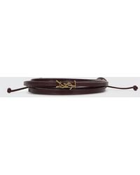 Saint Laurent - Cassandre Leather And Brass Bracelet - Lyst