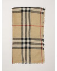 Burberry - Check Pure Wool Scarf With Fringed Edges - Lyst