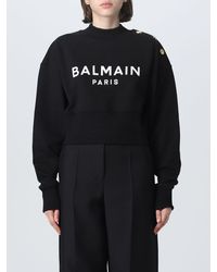 Balmain - Cropped Sweatshirt With Logo Print And Buttons - Lyst
