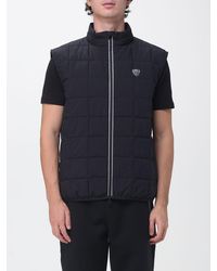 EA7 - Short Quilted And Padded Nylon Vest With High Neck And Applied Logo - Lyst