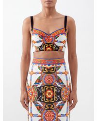 Dolce & Gabbana - Dolce &Amp Gabbana Cropped Cotton-Blend Bustier With Carretto Siciliano Print - Lyst