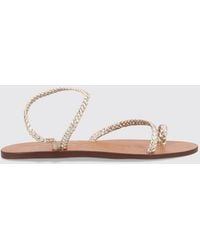 Manebí - Woven Leather Thong Sandals With Low Heel And Ankle Strap - Lyst