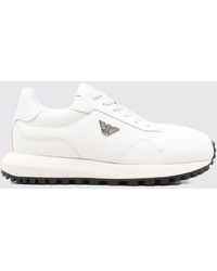 Emporio Armani - Low Top Nylon And Leather Sneakers With Monogram And Eagle Logo - Lyst