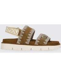 Mou - Bio Suede Slingback Sandals With Embroidery And Velcro Closure - Lyst