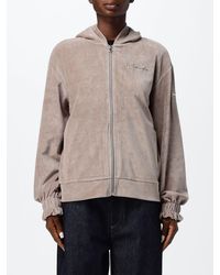EA7 - Chenille And Velvet Zip-Up Hoodie With Embroidered Logo - Lyst